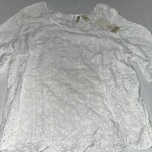 Japna Eyelet Top Crop Top Short Sleeves Scallop Hem White Sz S New Rayon Mm70